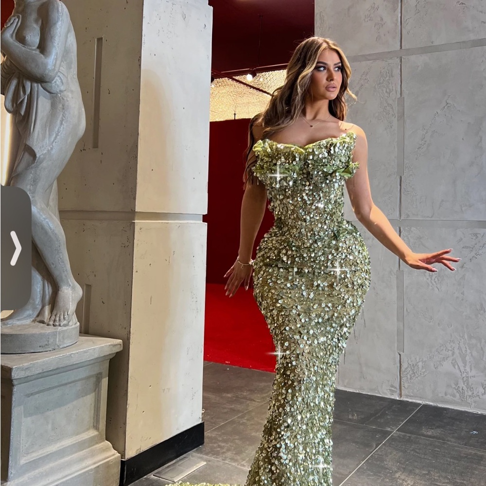 Green Sequin Strapless Sweetheart Gown
